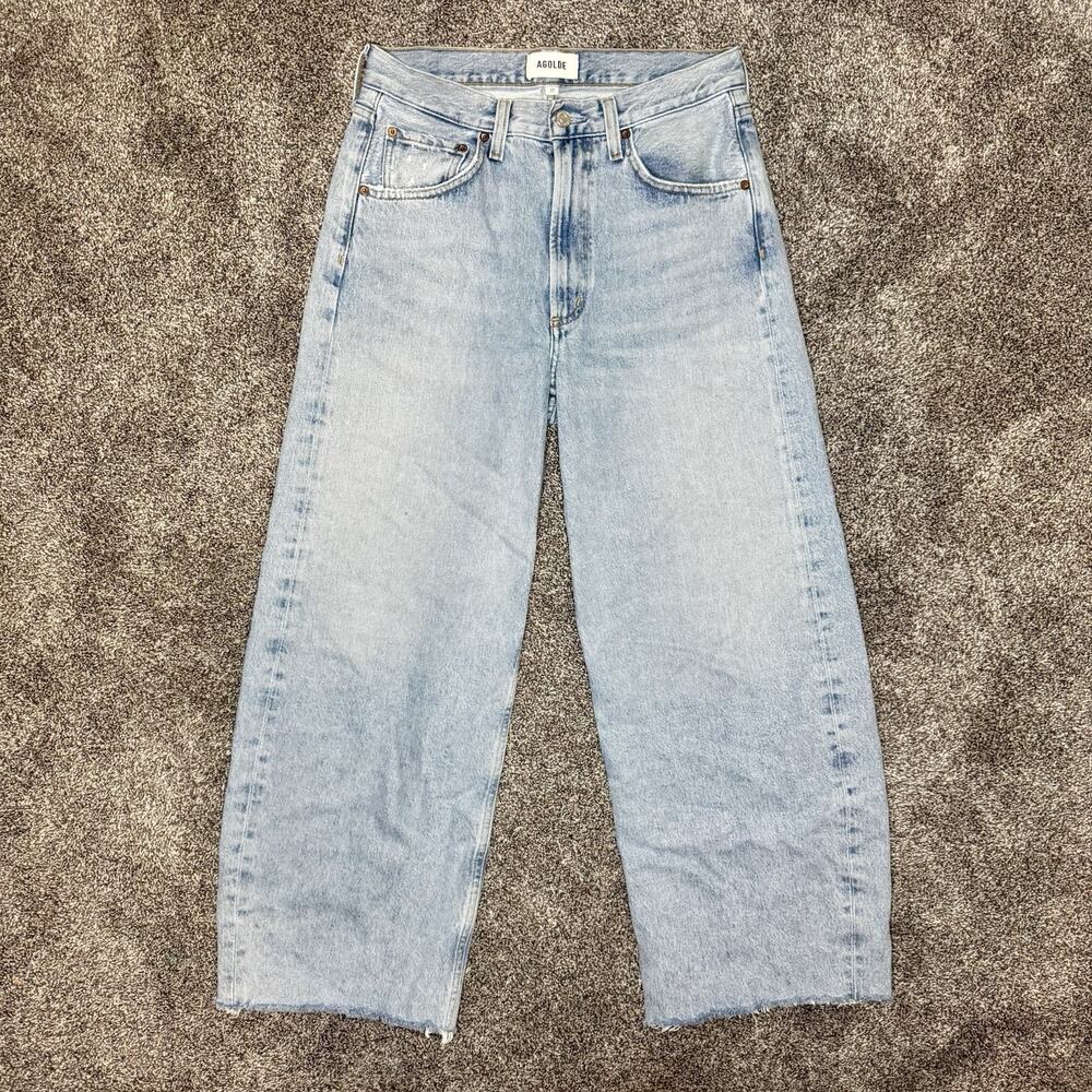Agolde Ren Wide Leg Jeans Womens 27 High Rise Light Wash Raw Hem Cropped Denim